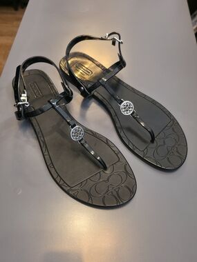 Coach Women's Black Jelly T-Strap Sandals